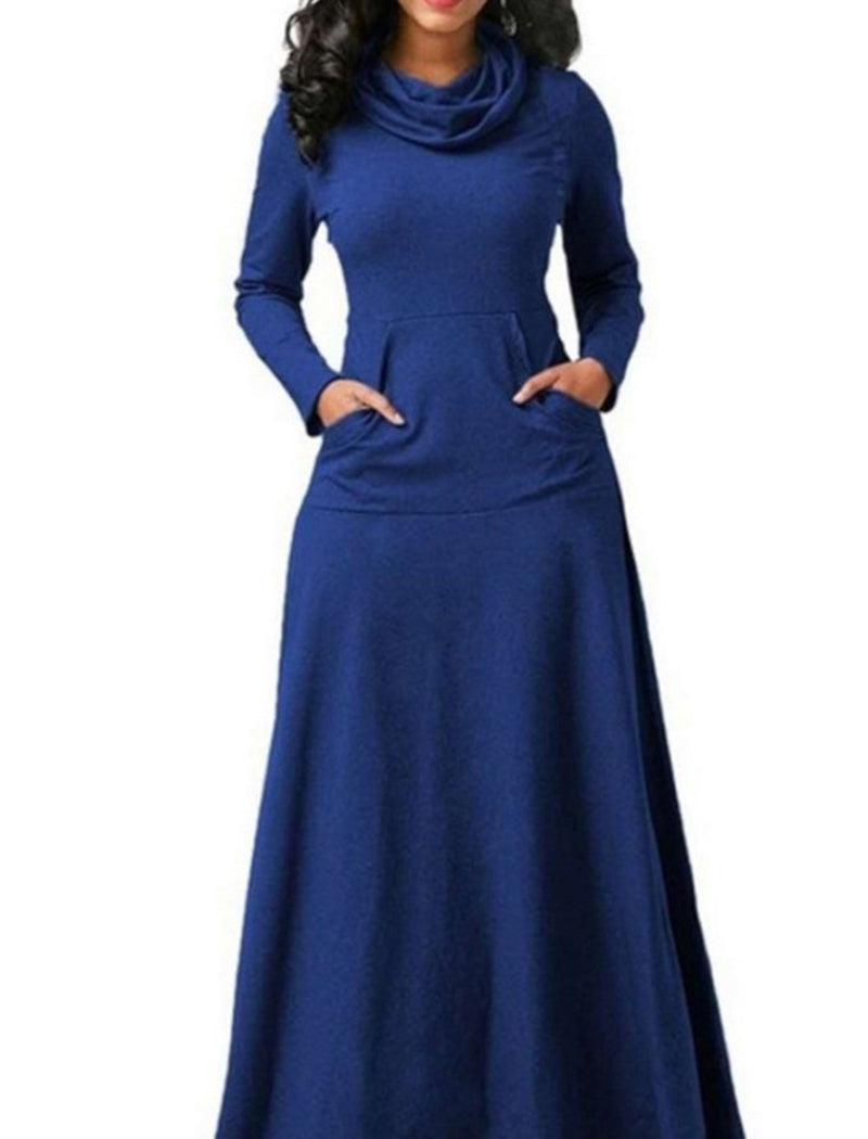 Solid Color Pocket Detail Long Dress