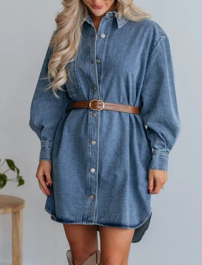 Oversized Button-Up Denim Shirt Dress