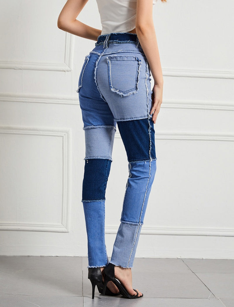 Patchwork High-Waist Skinny Jeans