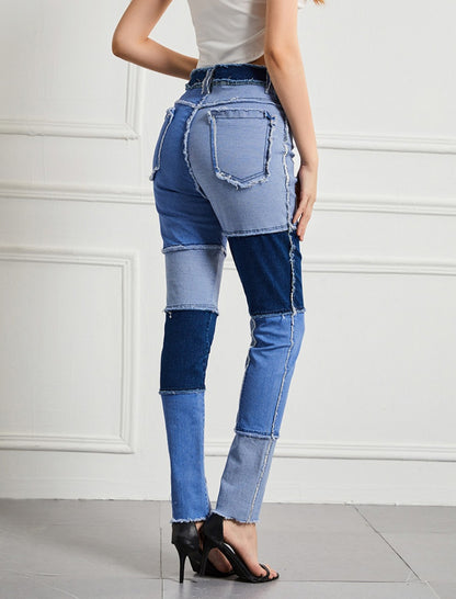 Patchwork High-Waist Skinny Jeans