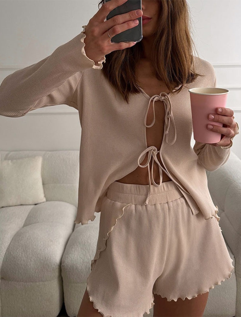 Tie-Front Ribbed Lounge Set