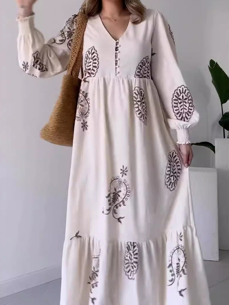 Graphic Print Button-Up Maxi Dress