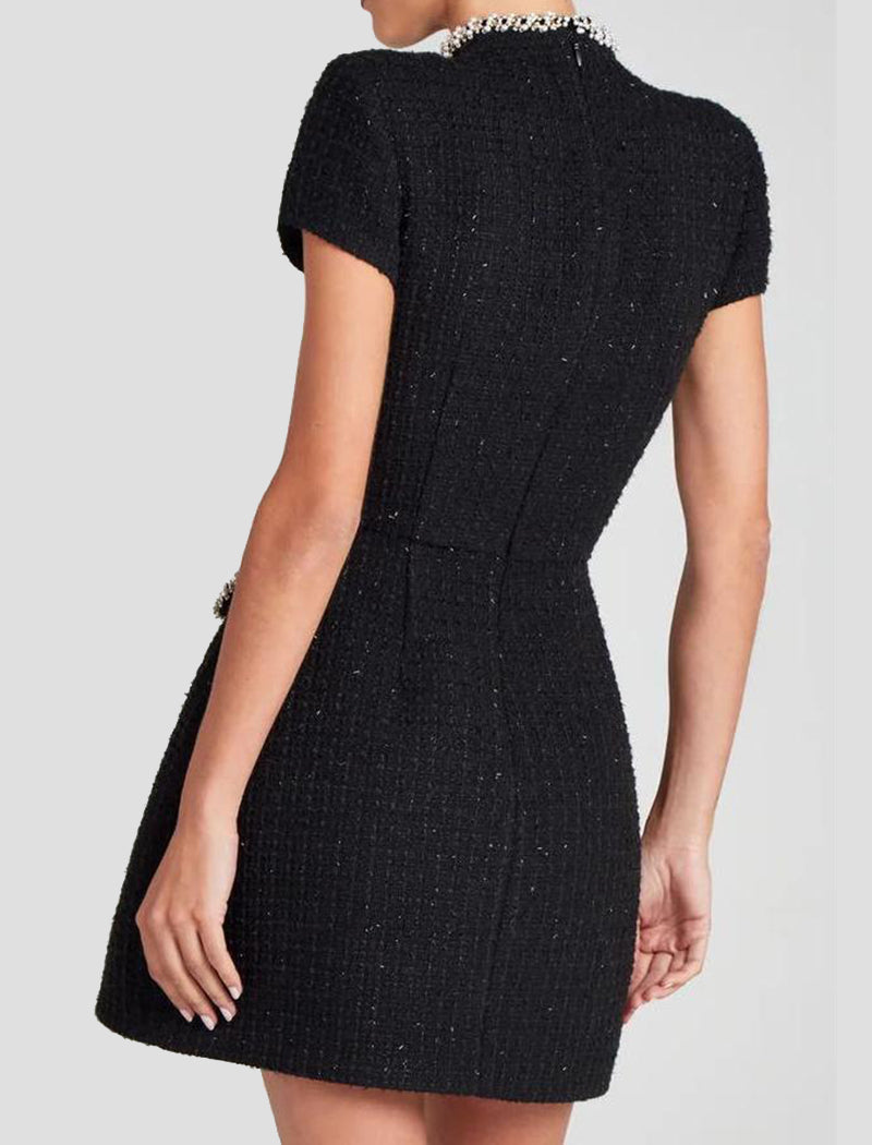 Round Neck Beaded Tweed Dress