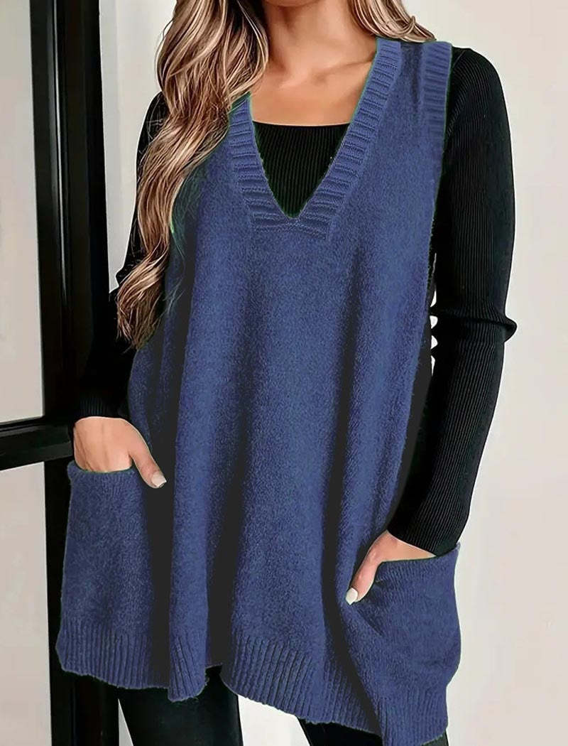 Sleeveless Knit Tunic with Front Pockets