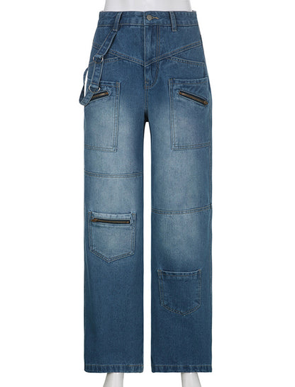 Relaxed Fit Cargo Denim Pants