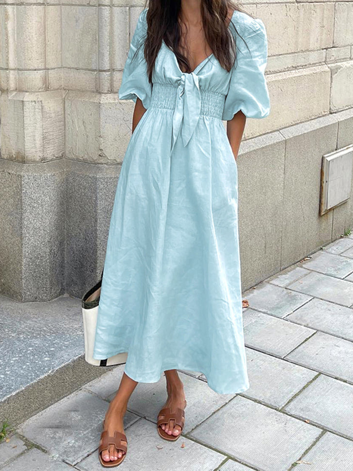 Puff Sleeve Tie-Front Dress