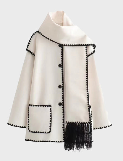 Fringe Trim Oversized Shawl Coat