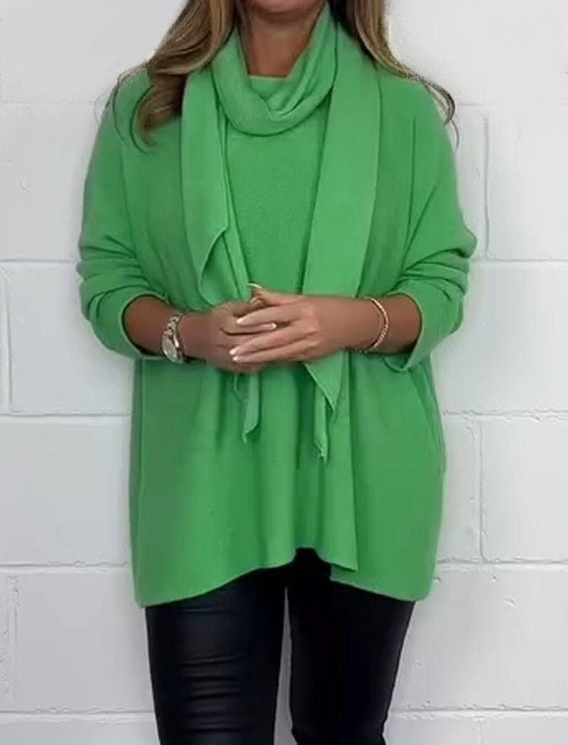 Casual Solid Long Sleeve Scarf Top