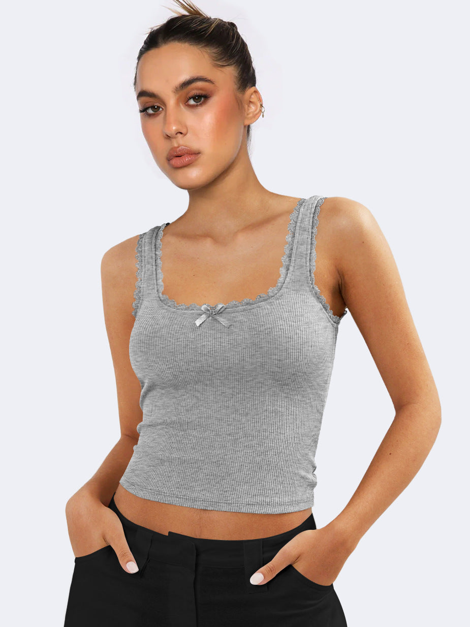 Lace Trim Knit Crop Top