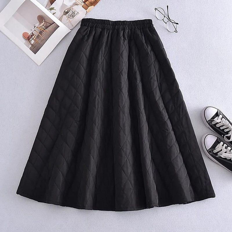 A-Line Elastic Waistband Midi Skirt