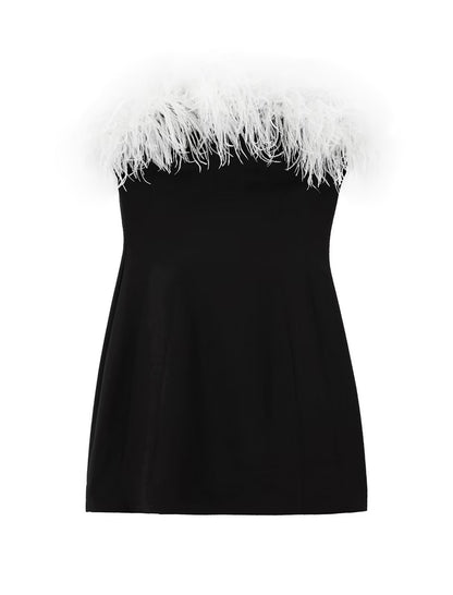 Feather-Trimmed Stretch Dress