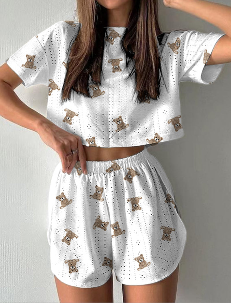 Printed Lace Cutout Cropped Two-Piece Set