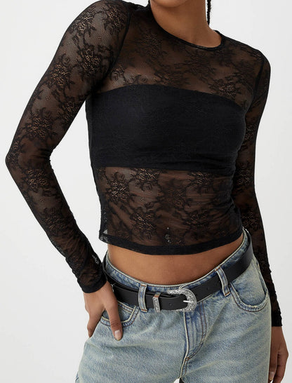 Sheer Lace Long-Sleeve Top