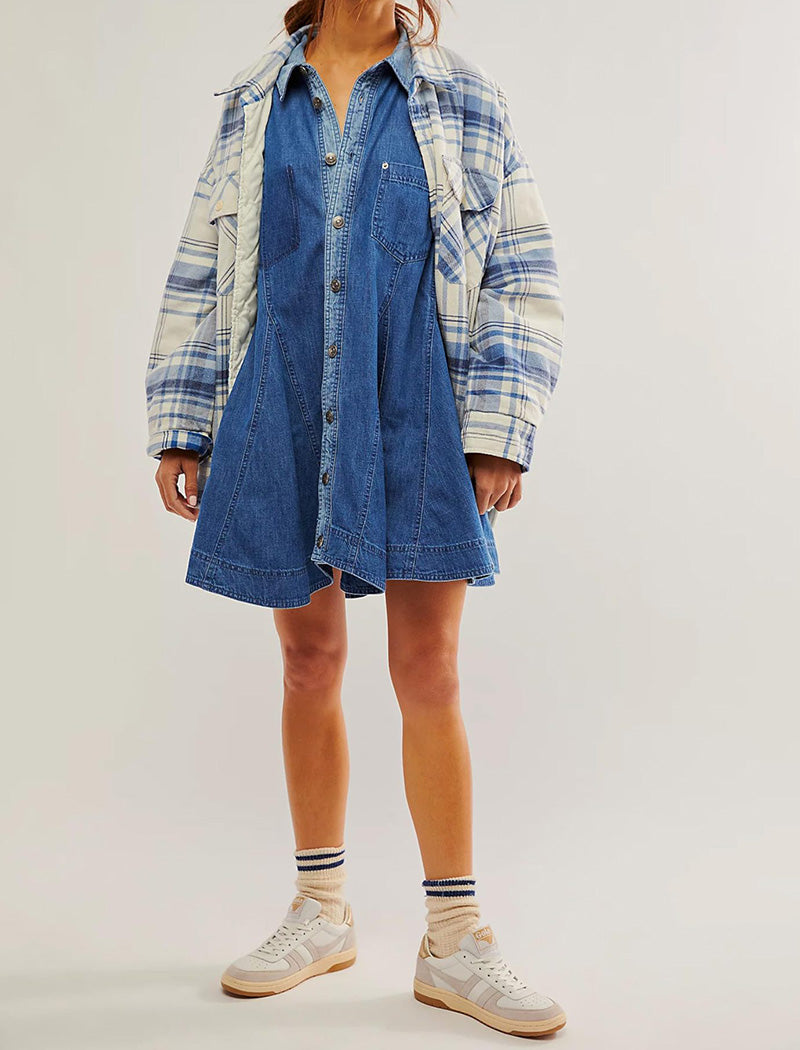 Denim A-Line Button-Down Dress