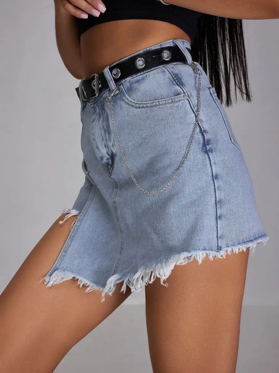 Asymmetrical High-Waist Denim Skort