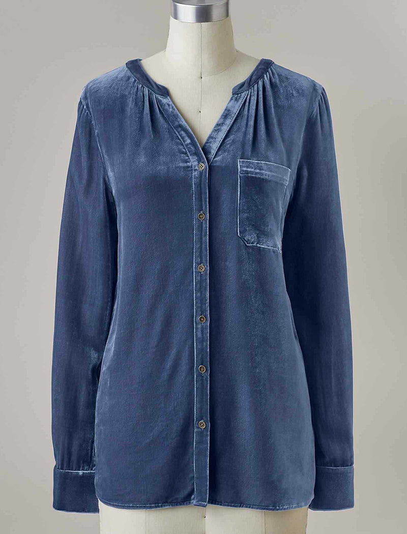 Button-Up Velvet Long Sleeve Shirt