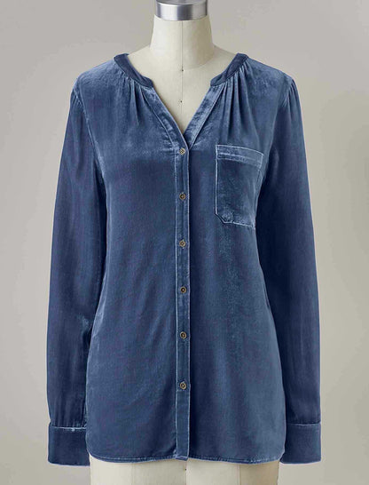 Button-Up Velvet Long Sleeve Shirt