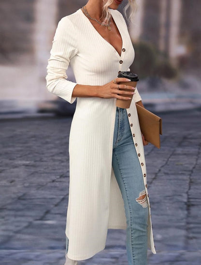 Ribbed Button-Up Longline Cardigan