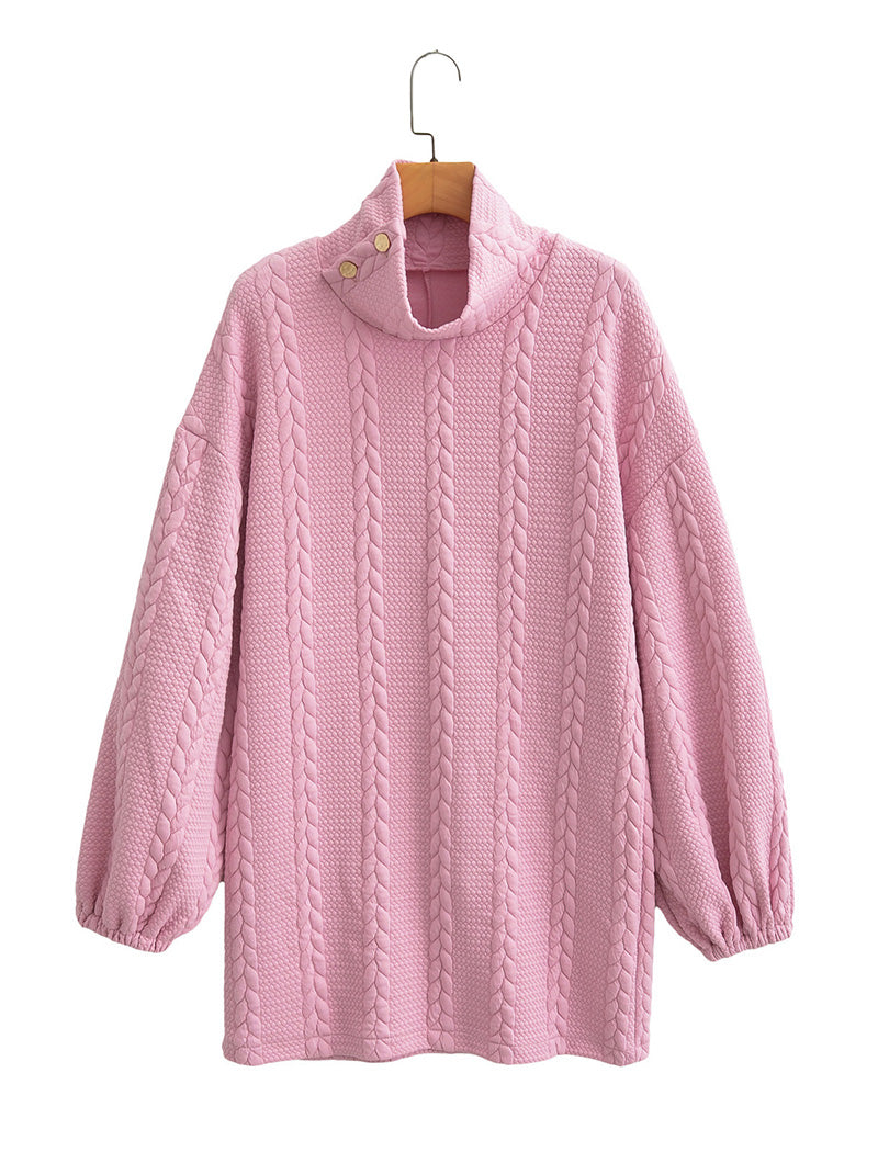 Long-Sleeve High-Neck Quilted Dress