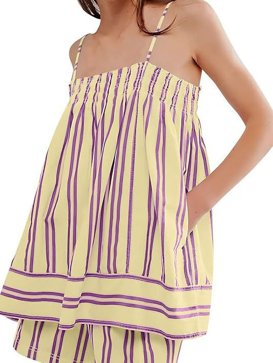 Striped Sleeveless Top and Shorts Set