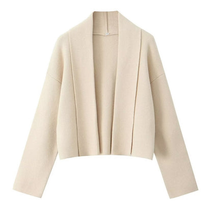 Collared Open-Front Knit Cardigan