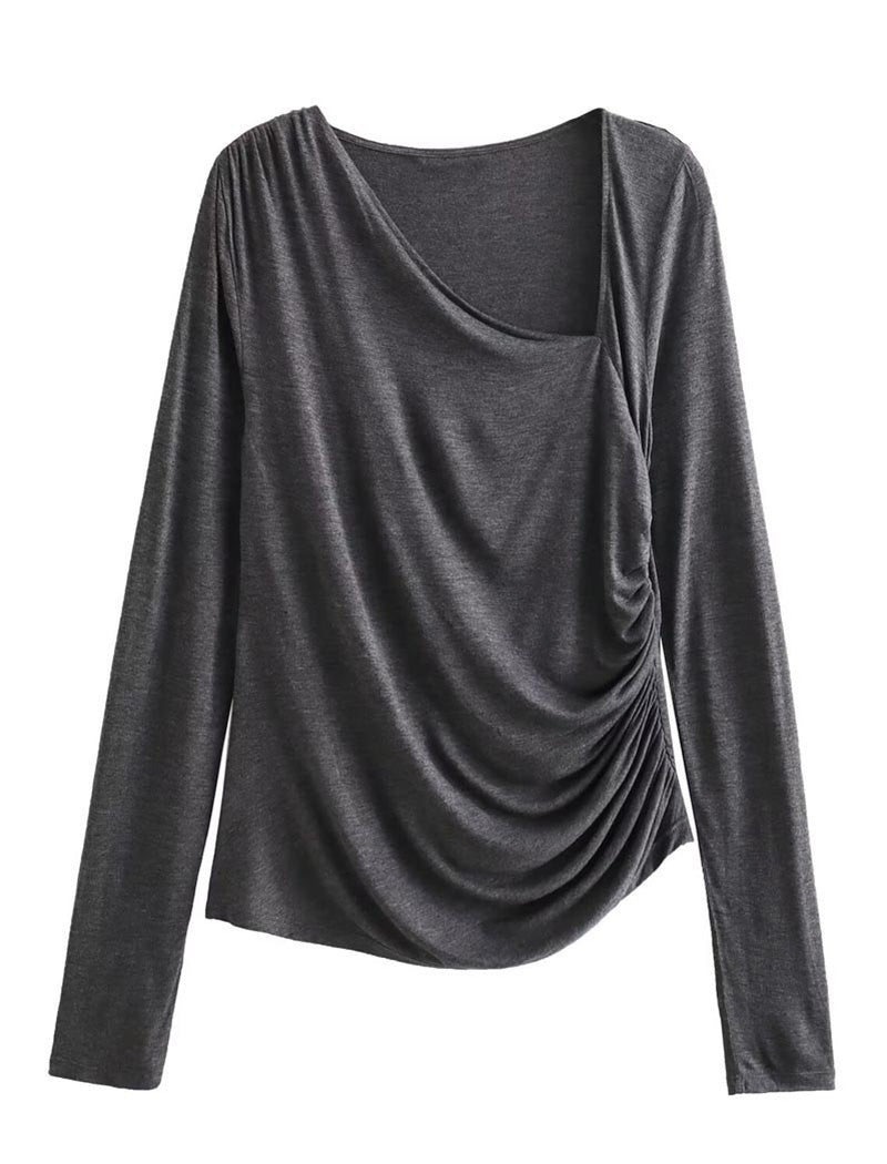 Draped Ruched Long-Sleeve Top