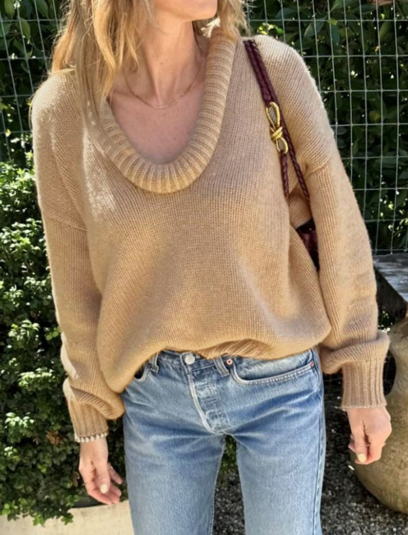 Deep V-Neck Ribbed Knit Top