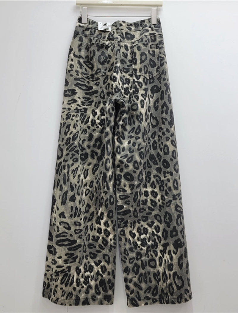 High-Waist Leopard Print Wide-Leg Pants