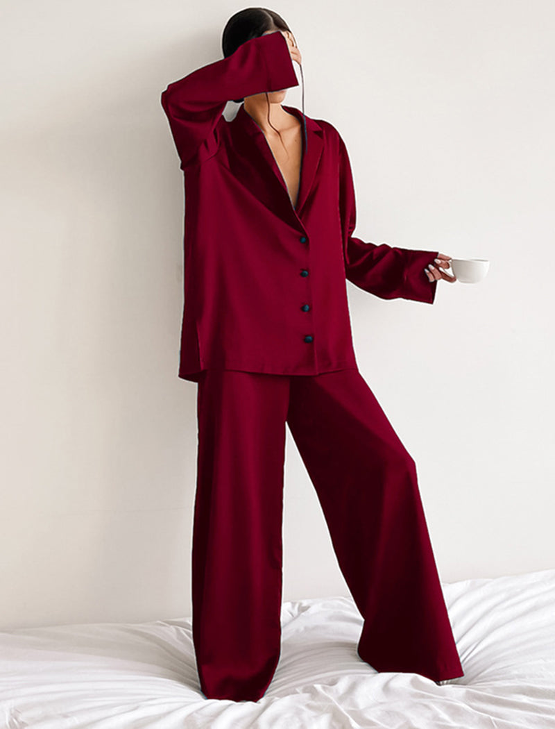 Button-Down Top and Wide-Leg Pants Set