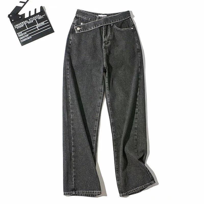 High-Rise Asymmetrical Crossover Jeans