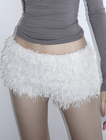 Solid Color Faux Fur Shorts