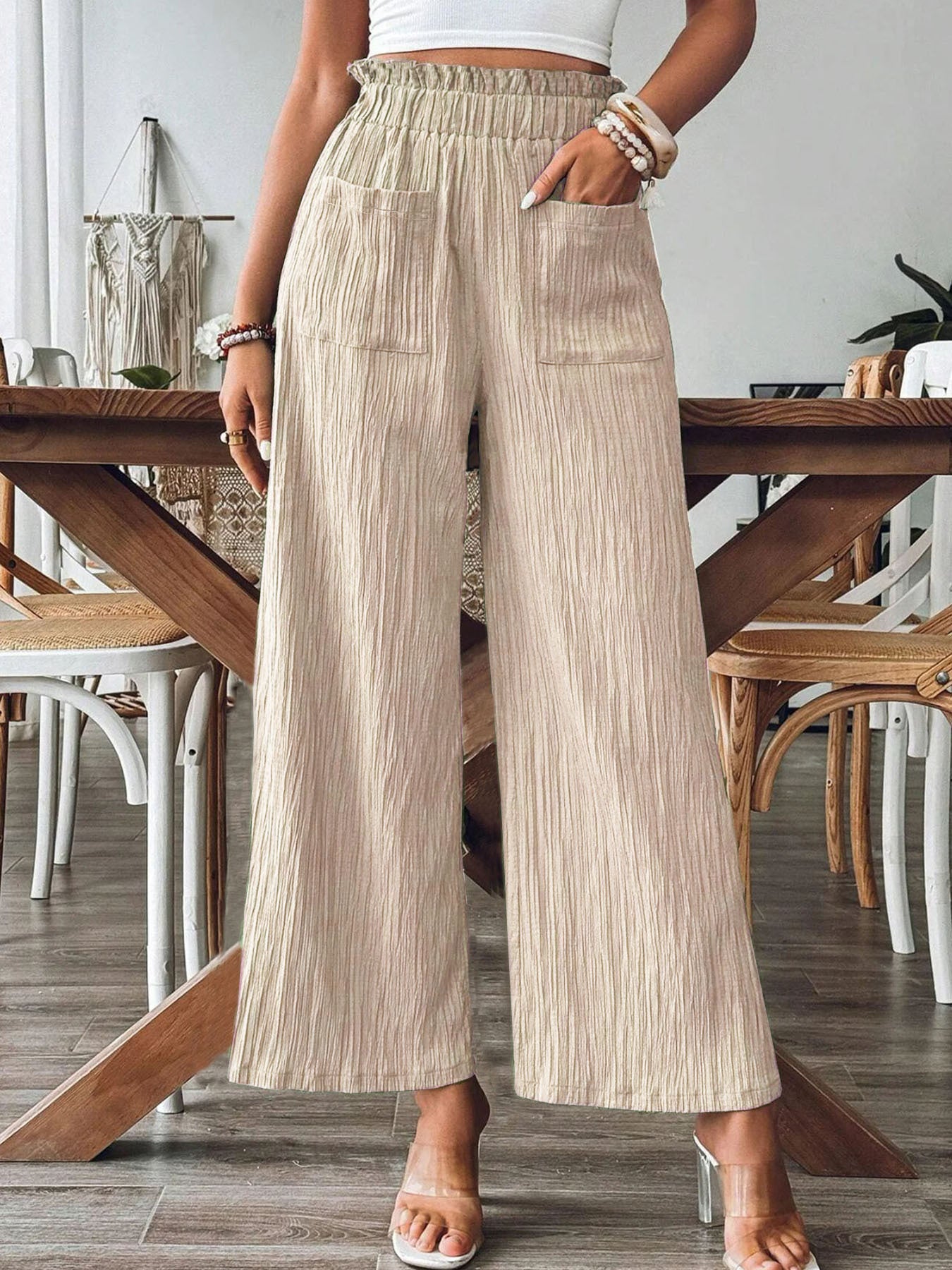 Ruffle Wide-Leg Pants