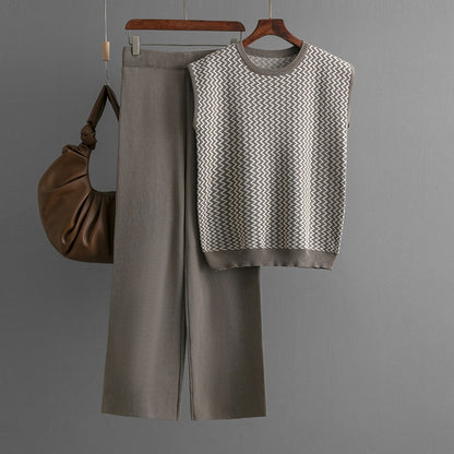 Geometric Knit Sleeveless and Pants Set