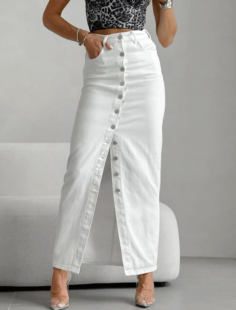 High-Waisted Slim Buttoned Skirt