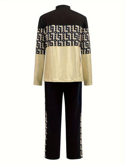 Two-Piece Monogram Print Hoodie and Jogger Set