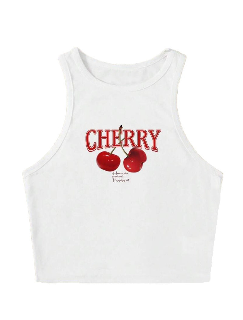 Cherry Graphic Cropped Tank Top