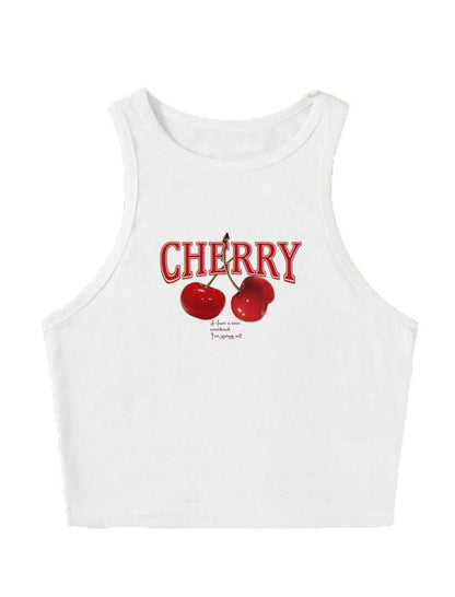 Cherry Graphic Cropped Tank Top