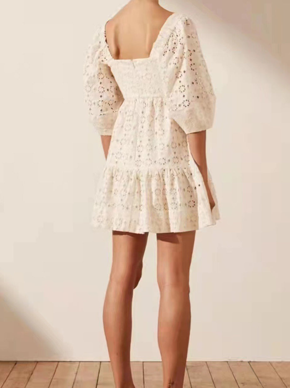 Eyelet Smocked Midi Dress