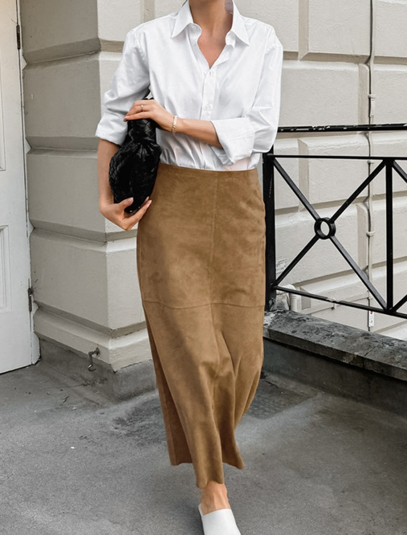 Midi Skirt with Soft Suede Texture