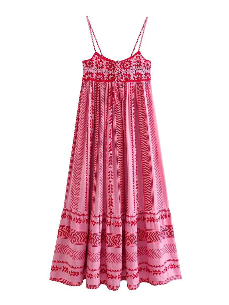 Graphic Pleated Strappy Maxi Dress