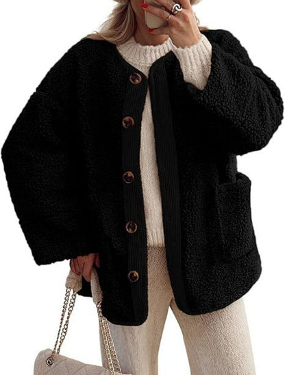 Oversized Sherpa Coat with Button Closure