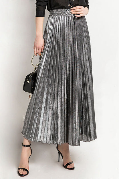 Metallic Pleated Maxi Skirt