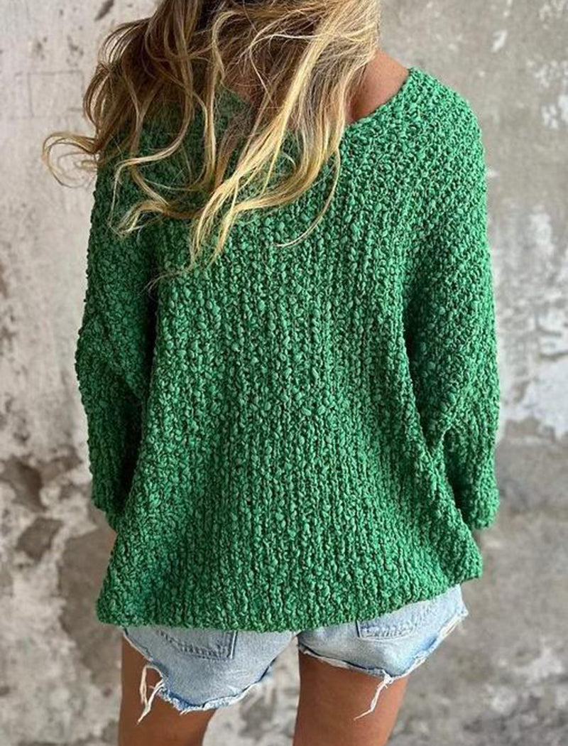 Knit V-Neck Relaxed Long Sleeve Sweater