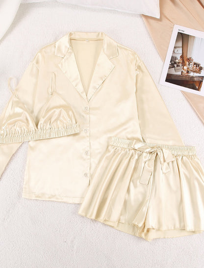 Satin Lounge Set with Button-Up Shirt and Shorts