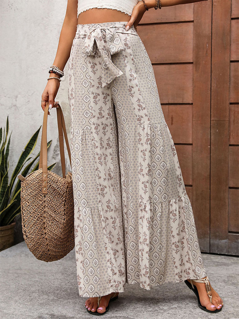 Bohemian Wide-Leg Belted Pants