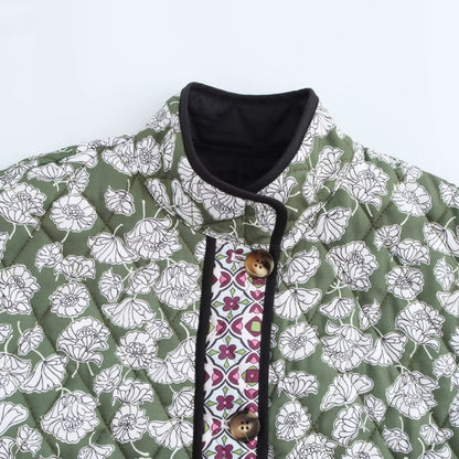 Quilted Floral Contrast Pocket Jacket