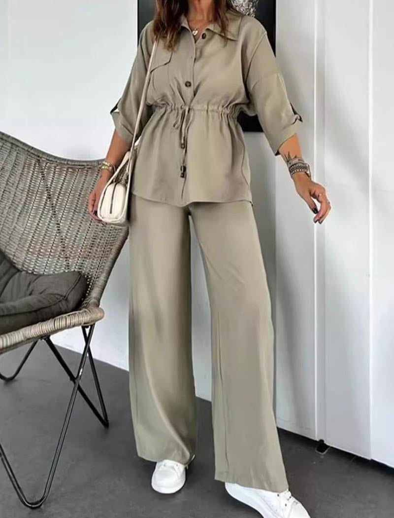 Loose Casual Drawstring Pocket Button Set