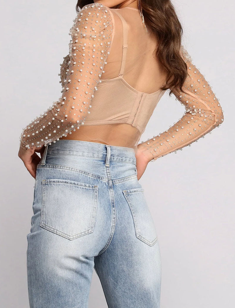 Sheer Embellished Mesh Top