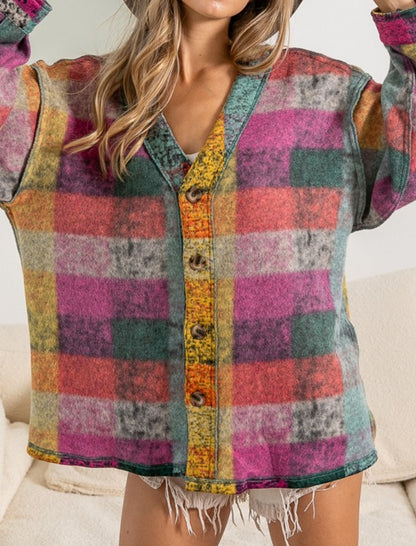 Colorful Plaid Button-Up Cardigan