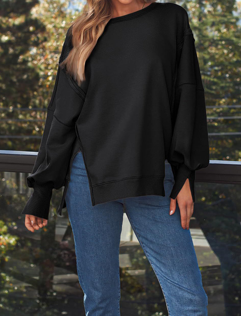 Oversized Long-Sleeve Split-Hem Top